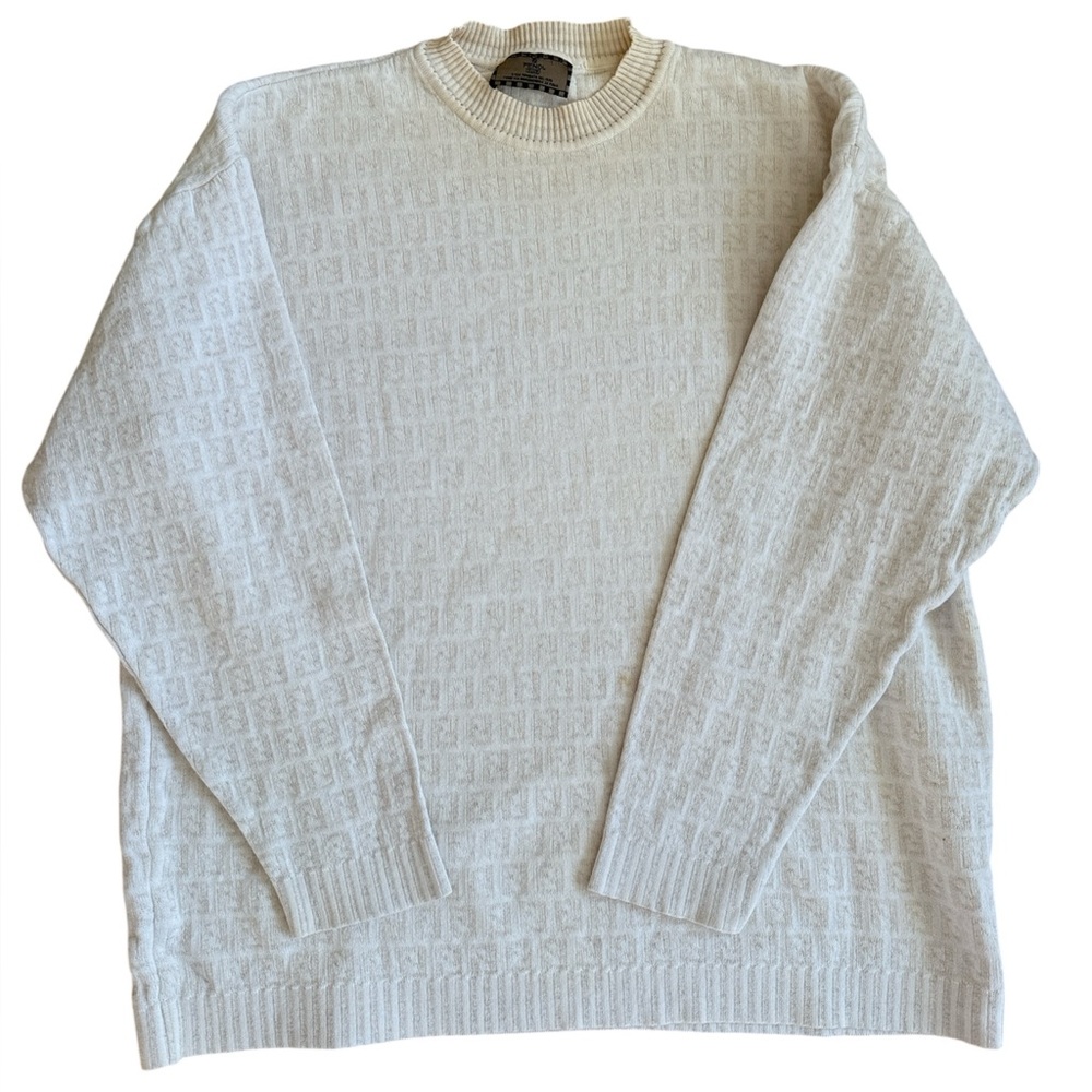 Vintage Fendi Zucca Print FF Logo Cream Crew Neck Sweater - Picture 2 of 5